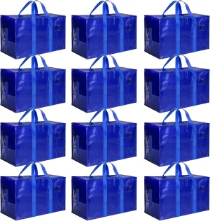 HealSmart 12 Pack Large Moving Bags with Handles & Zippers, Moving Supplies with lids, Heavy Duty Totes for Moving and Storing, Space Saving, Blue