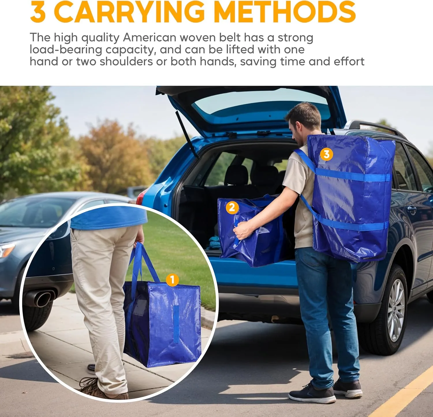 HealSmart 12 Pack Large Moving Bags with Handles & Zippers, Moving Supplies with lids, Heavy Duty Totes for Moving and Storing, Space Saving, Blue
