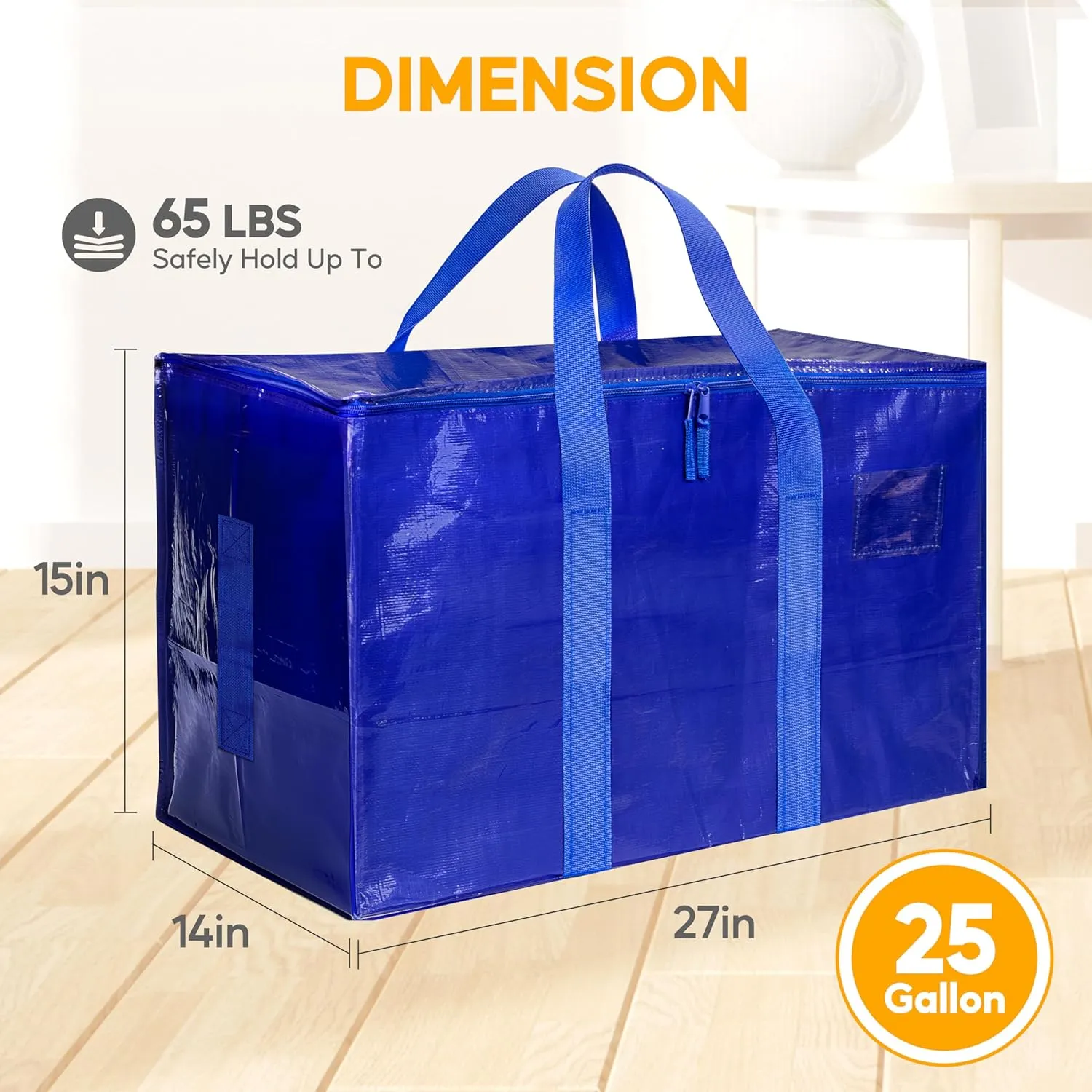 HealSmart 12 Pack Large Moving Bags with Handles & Zippers, Moving Supplies with lids, Heavy Duty Totes for Moving and Storing, Space Saving, Blue