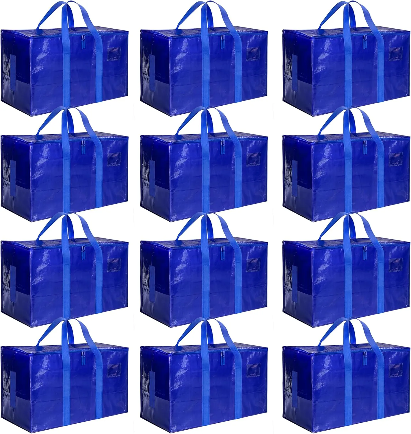 HealSmart 12 Pack Large Moving Bags with Handles & Zippers, Moving Supplies with lids, Heavy Duty Totes for Moving and Storing, Space Saving, Blue