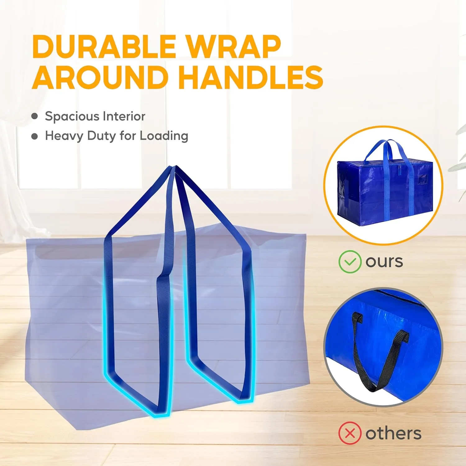 HealSmart 12 Pack Large Moving Bags with Handles & Zippers, Moving Supplies with lids, Heavy Duty Totes for Moving and Storing, Space Saving, Blue