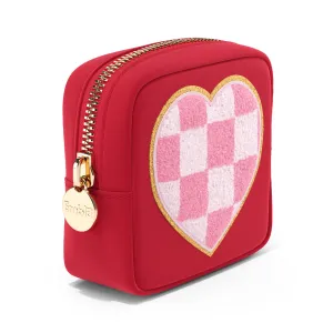 HEART Valentine Makeup Bag Travel Cosmetics Pouch and Toiletry Bag, Nylon Zipper Pouch Purse, Cute Make Up Organizer Storage Tote for Women Girls, Travel Skincare Case, Small Makeup Bags, Ruby Red