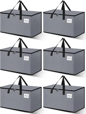 Heavy Duty Moving Bags - Extra Large Packing Bags and Storage Totes, Collapsible and Foldable Option for Moving and Storage, Grey, 93 L - 6 Pack