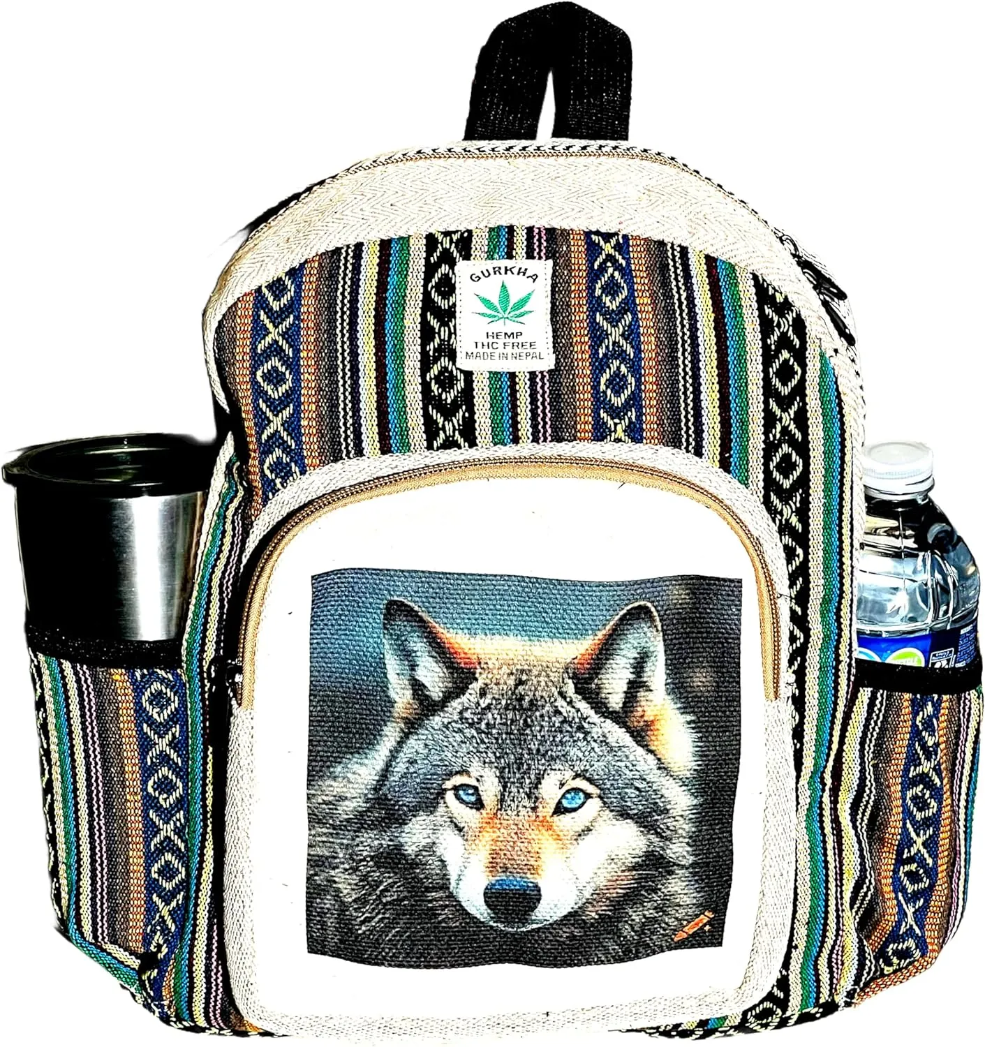 Hemp Cotton Backpack Handmade Unique Design 14 IN Large Hippie, Festival, Hiking,Tablet & Laptop Himalayan Backpack Bag - Handmade In Mt. Everest Country Nepal