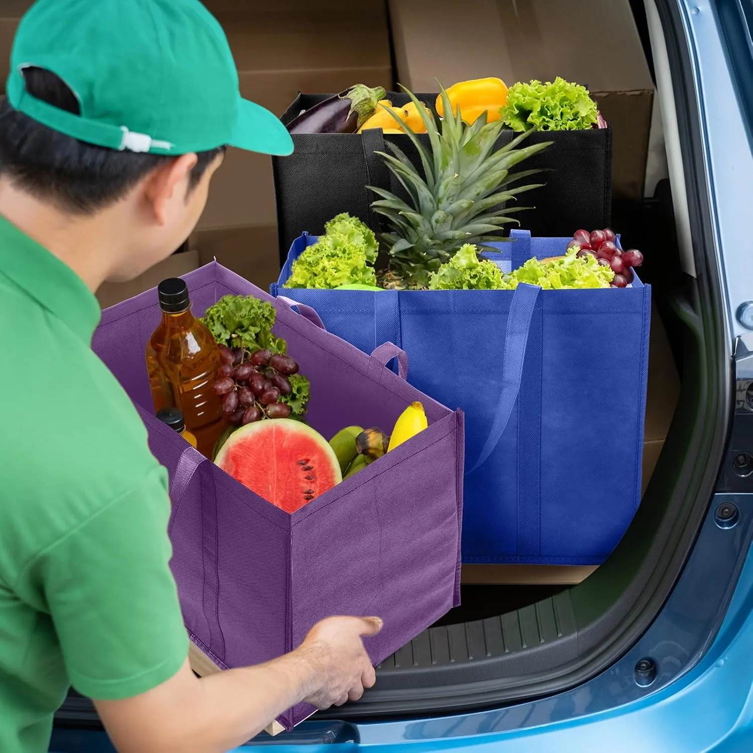 Hillban 30 Pack Reusable Grocery Bags Bulk Large Shopping Bags Washable Foldable Heavy Duty Totes Storage Bags with handles