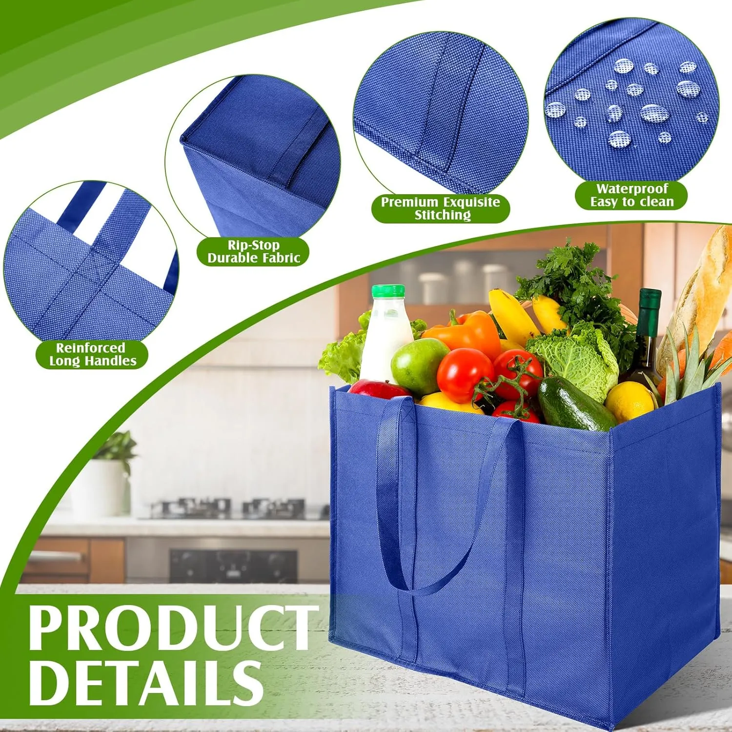Hillban 30 Pack Reusable Grocery Bags Bulk Large Shopping Bags Washable Foldable Heavy Duty Totes Storage Bags with handles