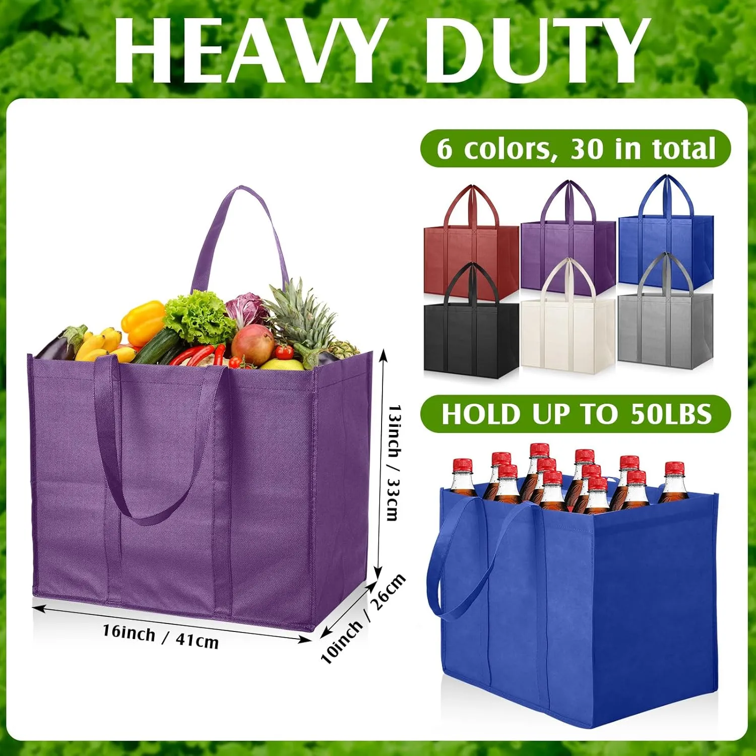 Hillban 30 Pack Reusable Grocery Bags Bulk Large Shopping Bags Washable Foldable Heavy Duty Totes Storage Bags with handles