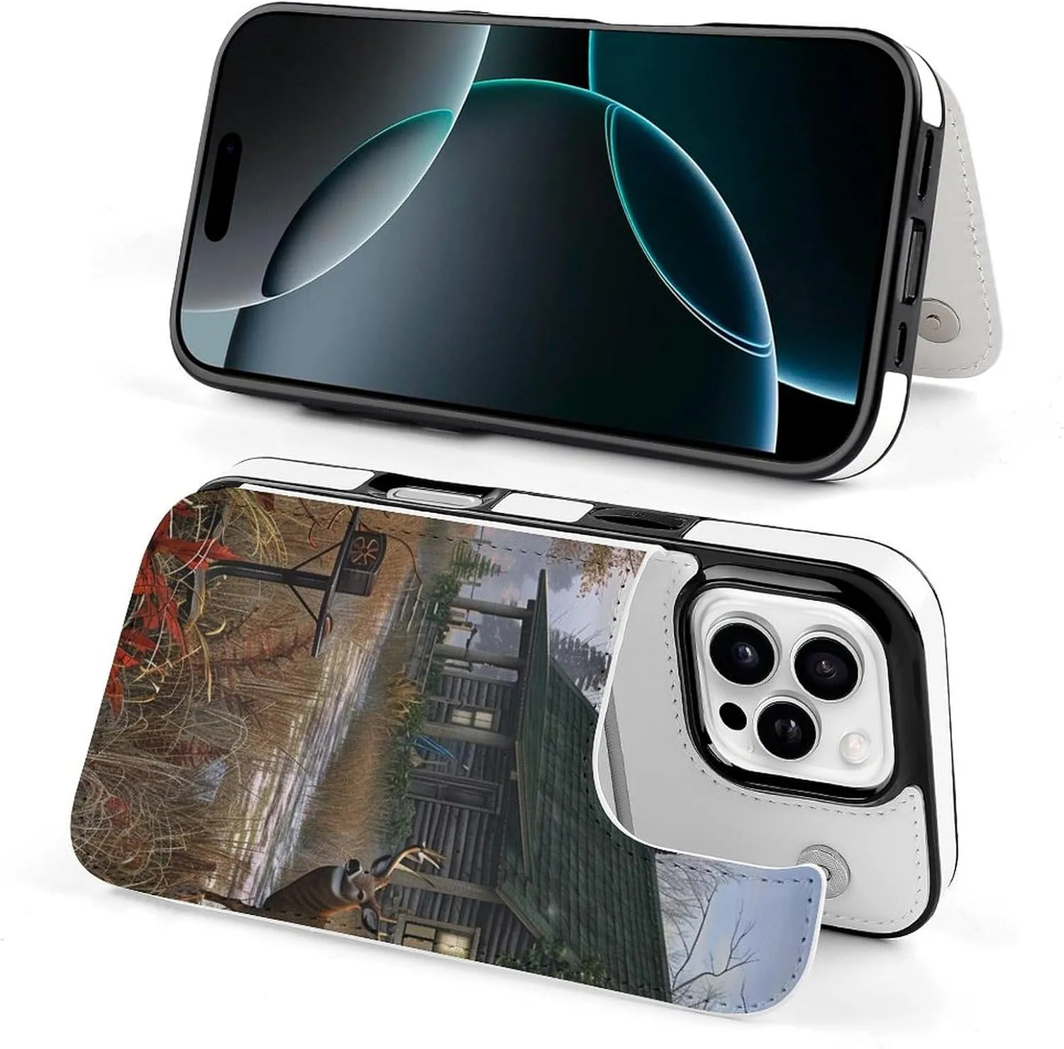 Holiday Home Deer Hunting Printed Wallet Case for iPhone 16 Pro - Flip Leather Wallet Phone Cases Cover with Card Slots