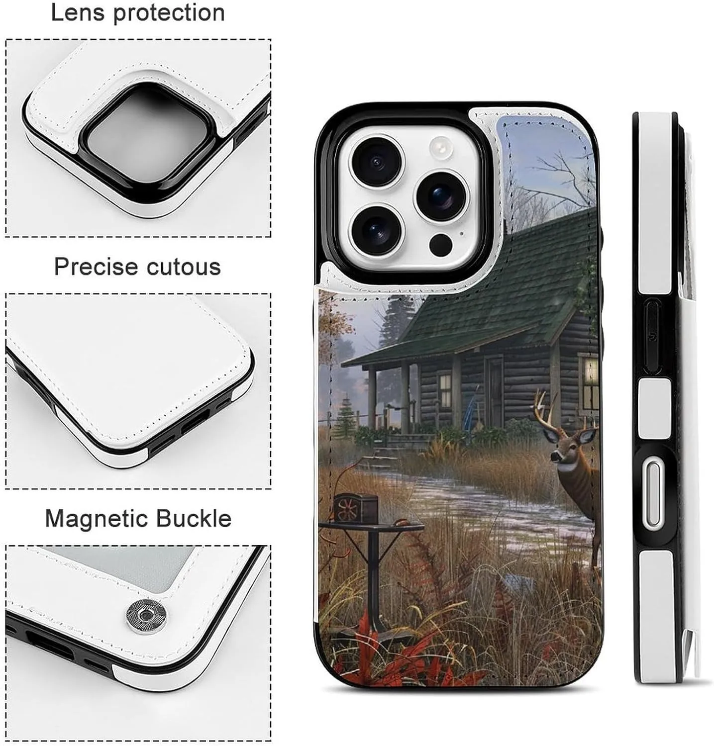 Holiday Home Deer Hunting Printed Wallet Case for iPhone 16 Pro - Flip Leather Wallet Phone Cases Cover with Card Slots