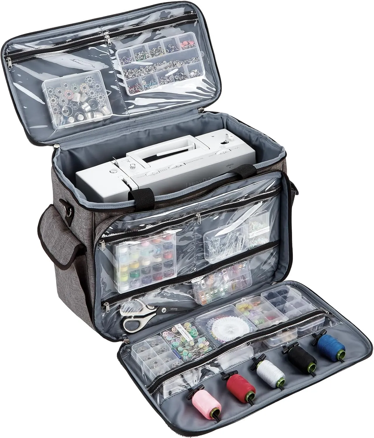 HOMEST Sewing Machine Carrying Case with Multiple Storage Pockets, Universal Tote Bag with Shoulder Strap Compatible with Most Standard Singer, Brother, Janome, Grey (Patent Design)