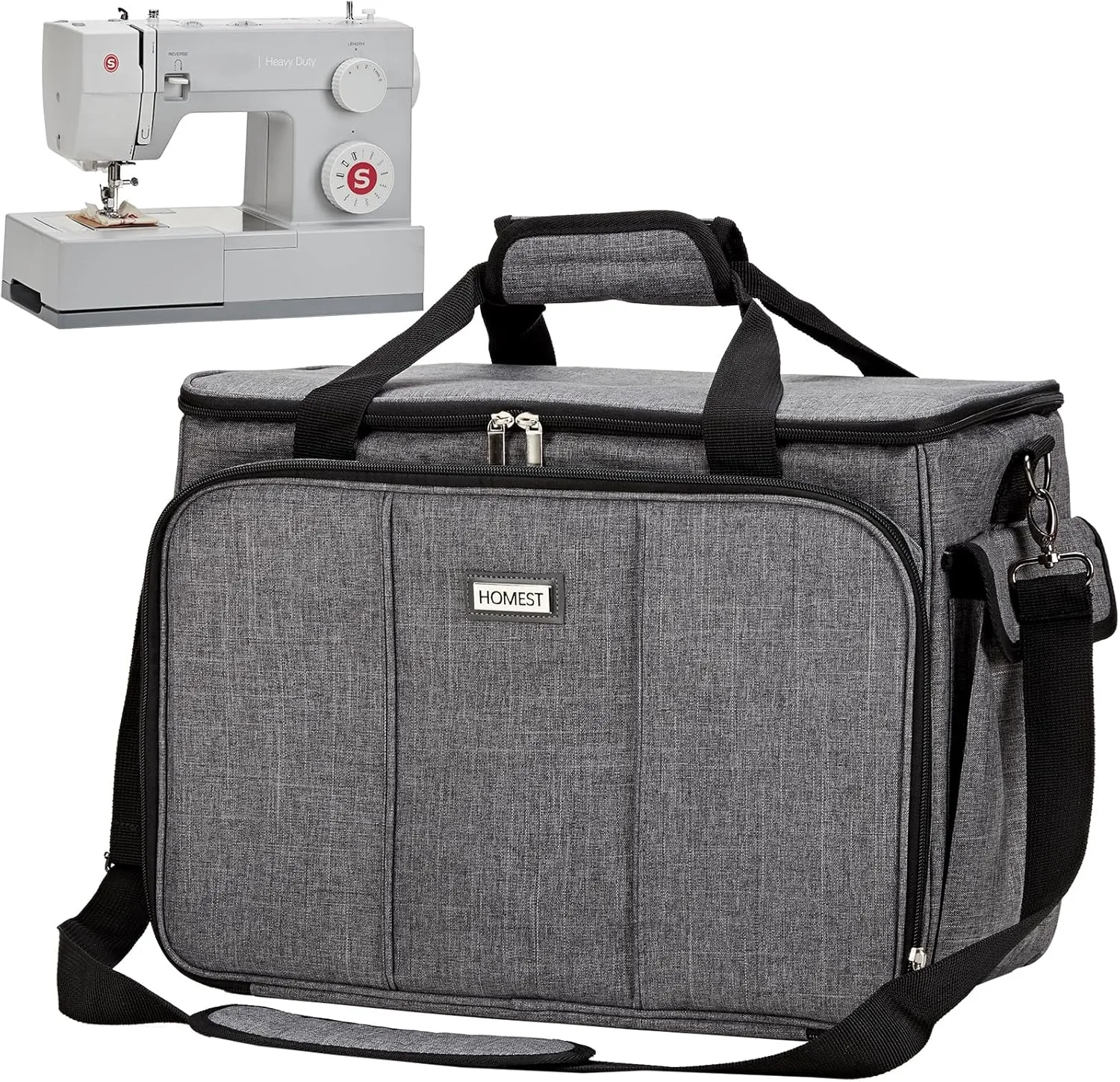 HOMEST Sewing Machine Carrying Case with Multiple Storage Pockets, Universal Tote Bag with Shoulder Strap Compatible with Most Standard Singer, Brother, Janome, Grey (Patent Design)