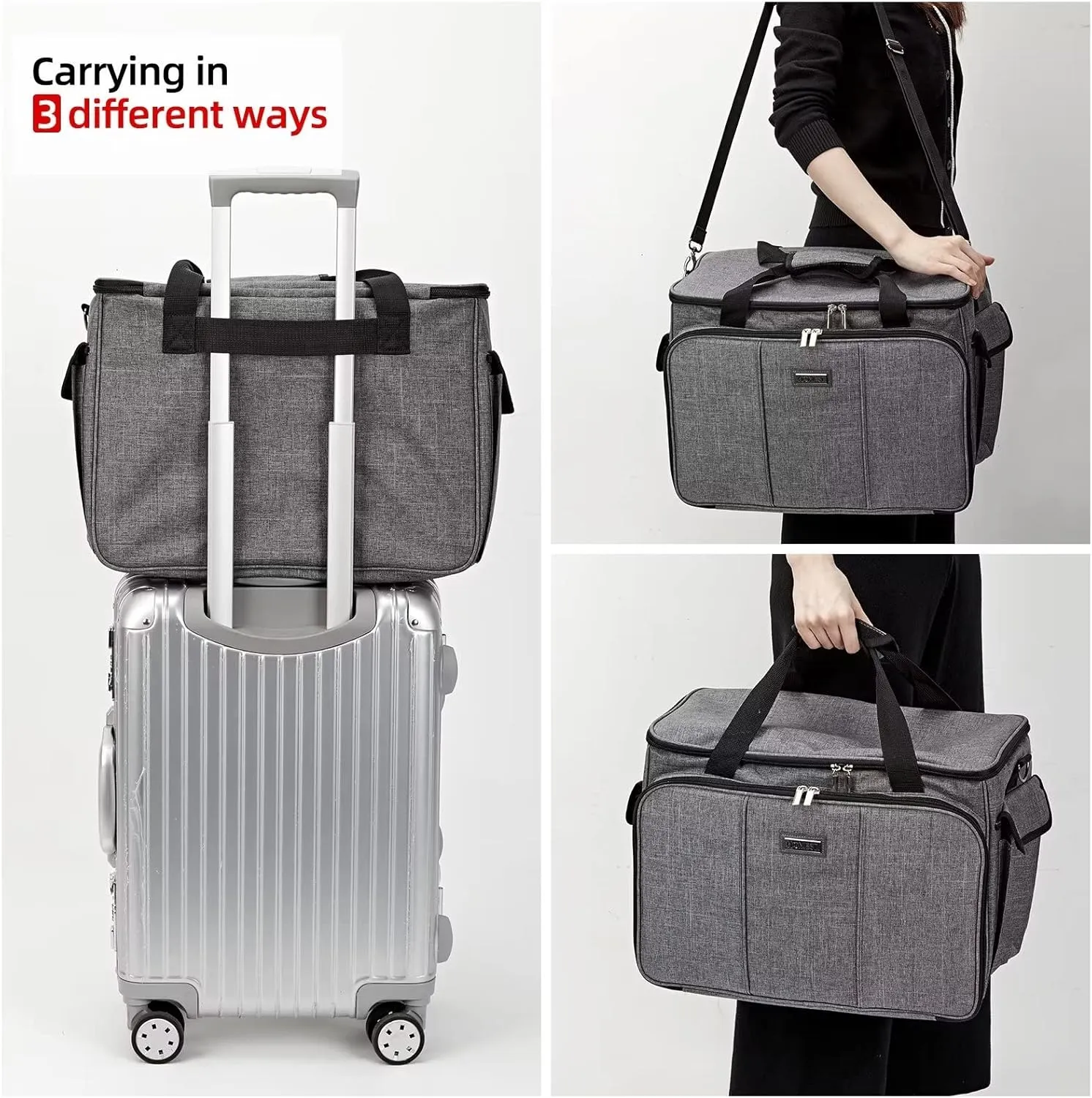 HOMEST Sewing Machine Carrying Case with Multiple Storage Pockets, Universal Tote Bag with Shoulder Strap Compatible with Most Standard Singer, Brother, Janome, Grey (Patent Design)