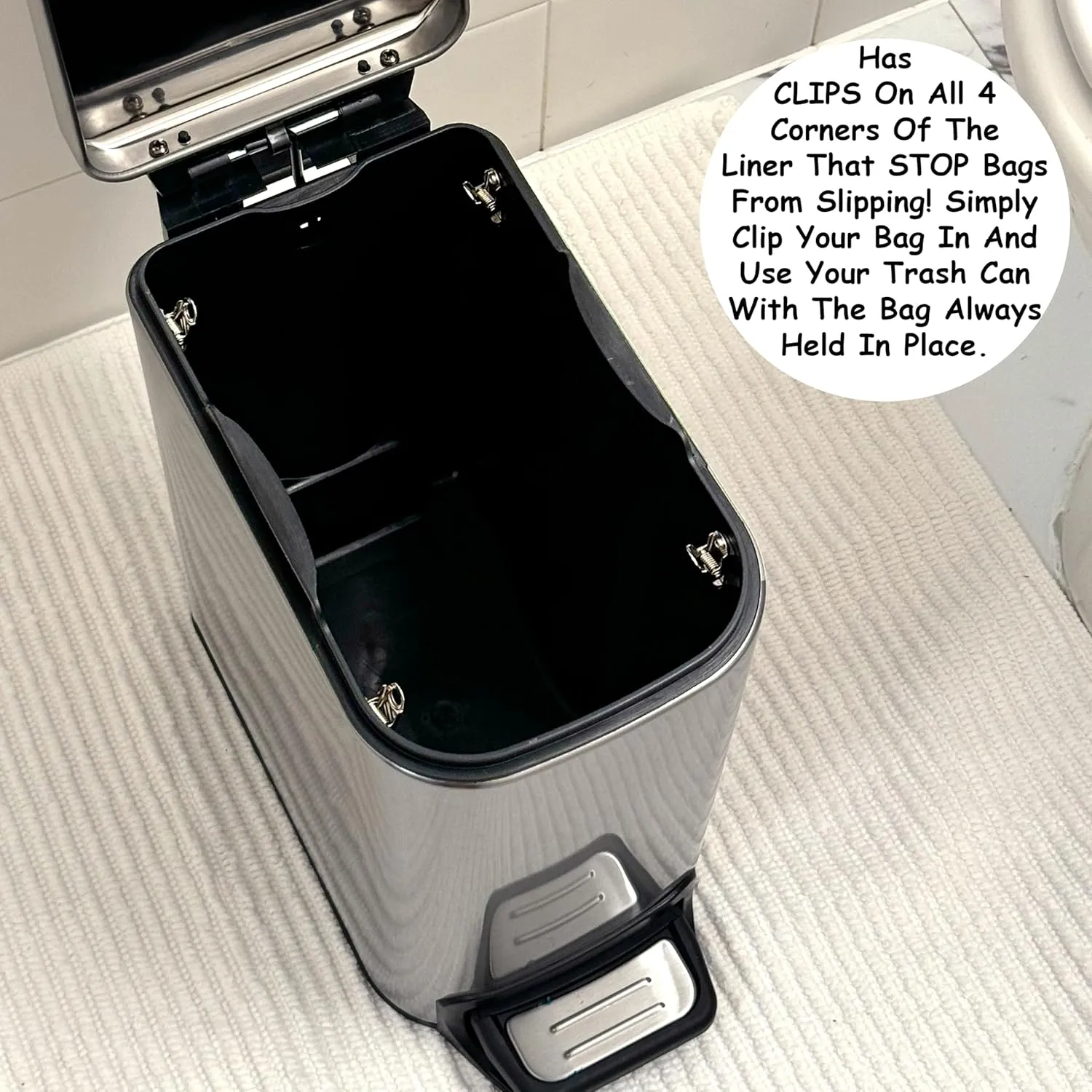 Homie Soft Close, Slim Trash Can 6 Liter / 1.6 Gallon with Anti - Bag Slip Liner and Lid, Use as Mini Garbage Basket, Slim Dust Bin, or Decor in Bathroom, Restroom, Kitchen, or Bedroom