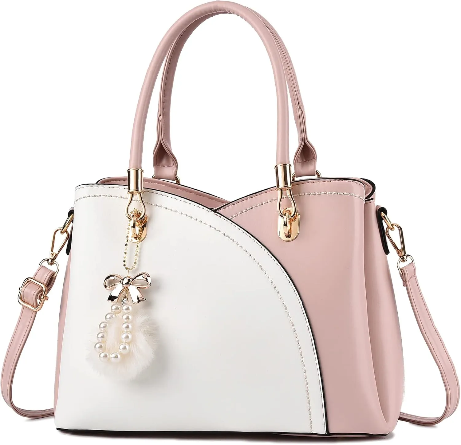 I IHAYNER Womens Leather Handbags Purses for Girls Top-handle Large Totes Satchel Shoulder Bag for Ladies with Pompom