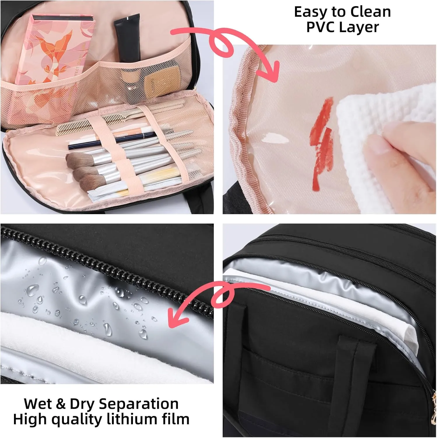 Initial Travel Toiletry Bag, Personalized Cosmetic Bags Birthday Gifts for Women, Makeup Bag Organizer with Handle, Travel Bag for Toiletries with Brush Holder (J, Black)