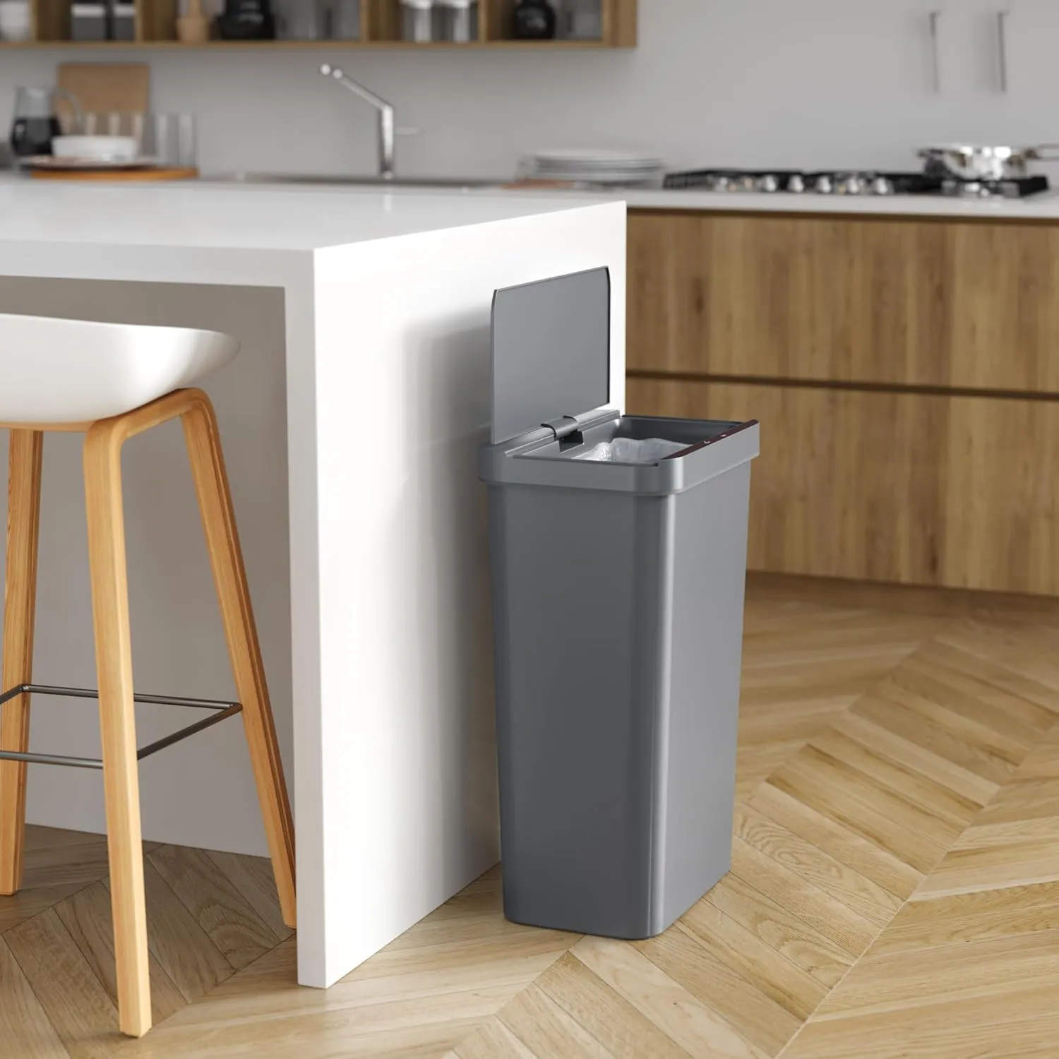 iTouchless Prime 13.2 Gallon Sensor Trash Can, Durable Dent-Proof Construction, Slim and Space-Efficient Automatic Bin Great for Kitchen, Home, Office, Business, Garage, Gray Color Plastic
