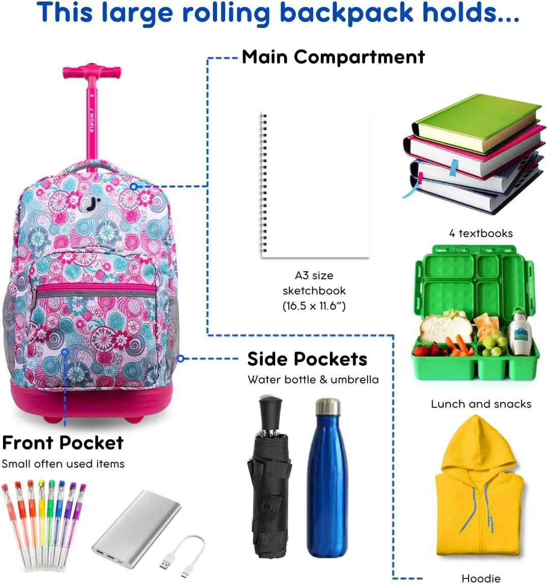 J World New York Sunrise Rolling Backpack, Blue Raspberry, One Size, 18"