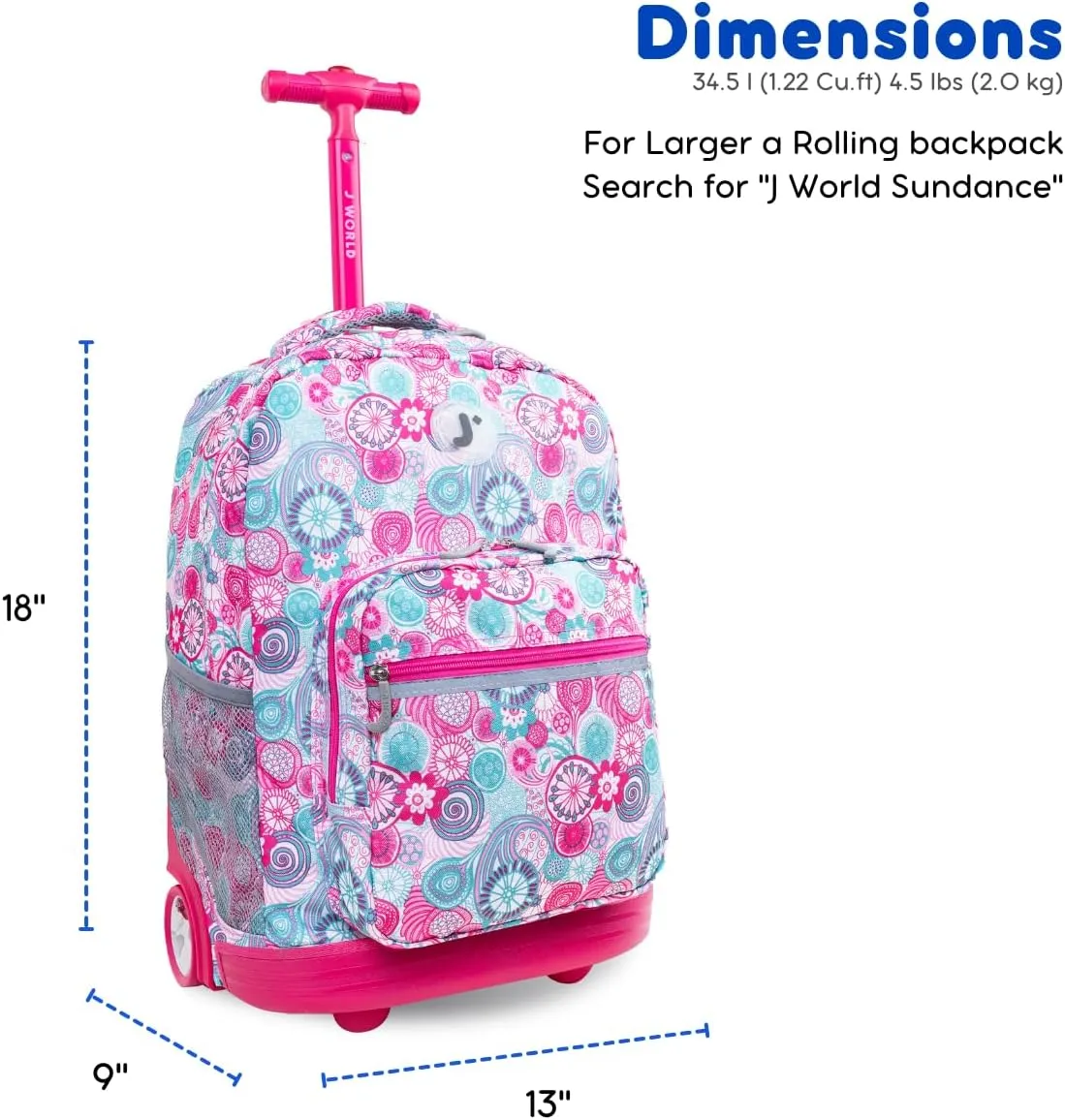 J World New York Sunrise Rolling Backpack, Blue Raspberry, One Size, 18"
