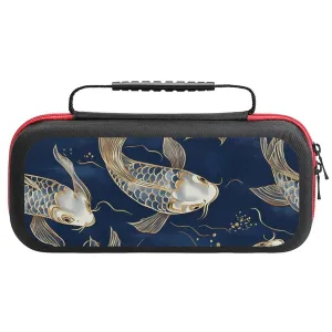 Japanese Fish Gold Navy Blue Compatible with Switch Carrying Case Portable Travel Protector with 20 Games Accessories