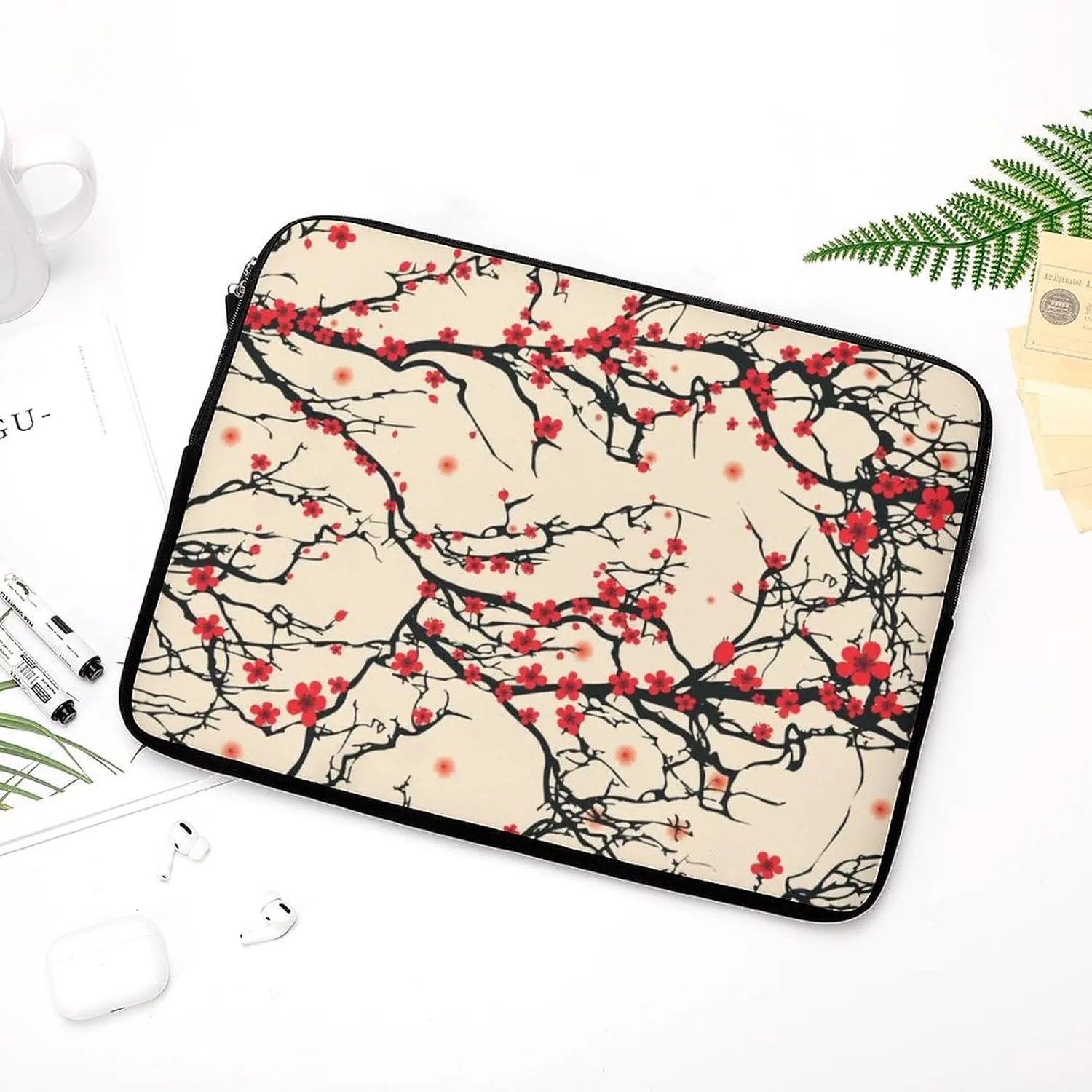 Japanese Style Cherry Blossom Laptop Sleeve Slim Carrying Bag Protective Laptop Case Briefcase Handbag 15inch