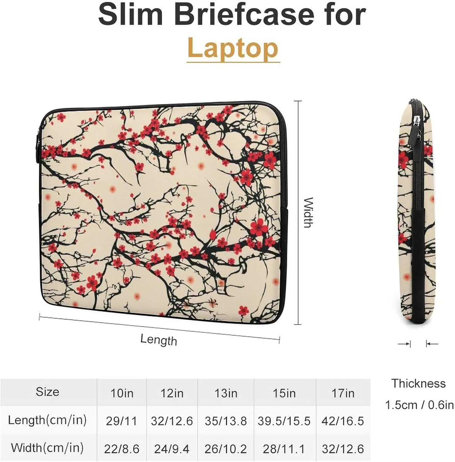 Japanese Style Cherry Blossom Laptop Sleeve Slim Carrying Bag Protective Laptop Case Briefcase Handbag 15inch