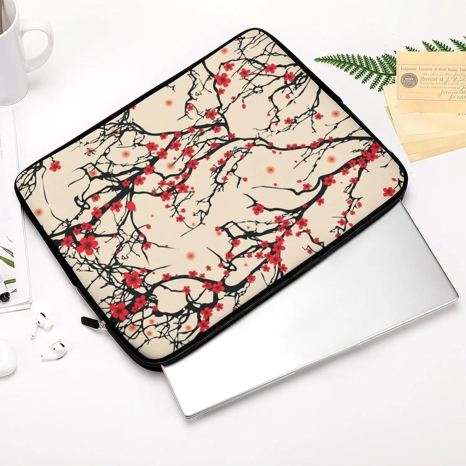 Japanese Style Cherry Blossom Laptop Sleeve Slim Carrying Bag Protective Laptop Case Briefcase Handbag 15inch