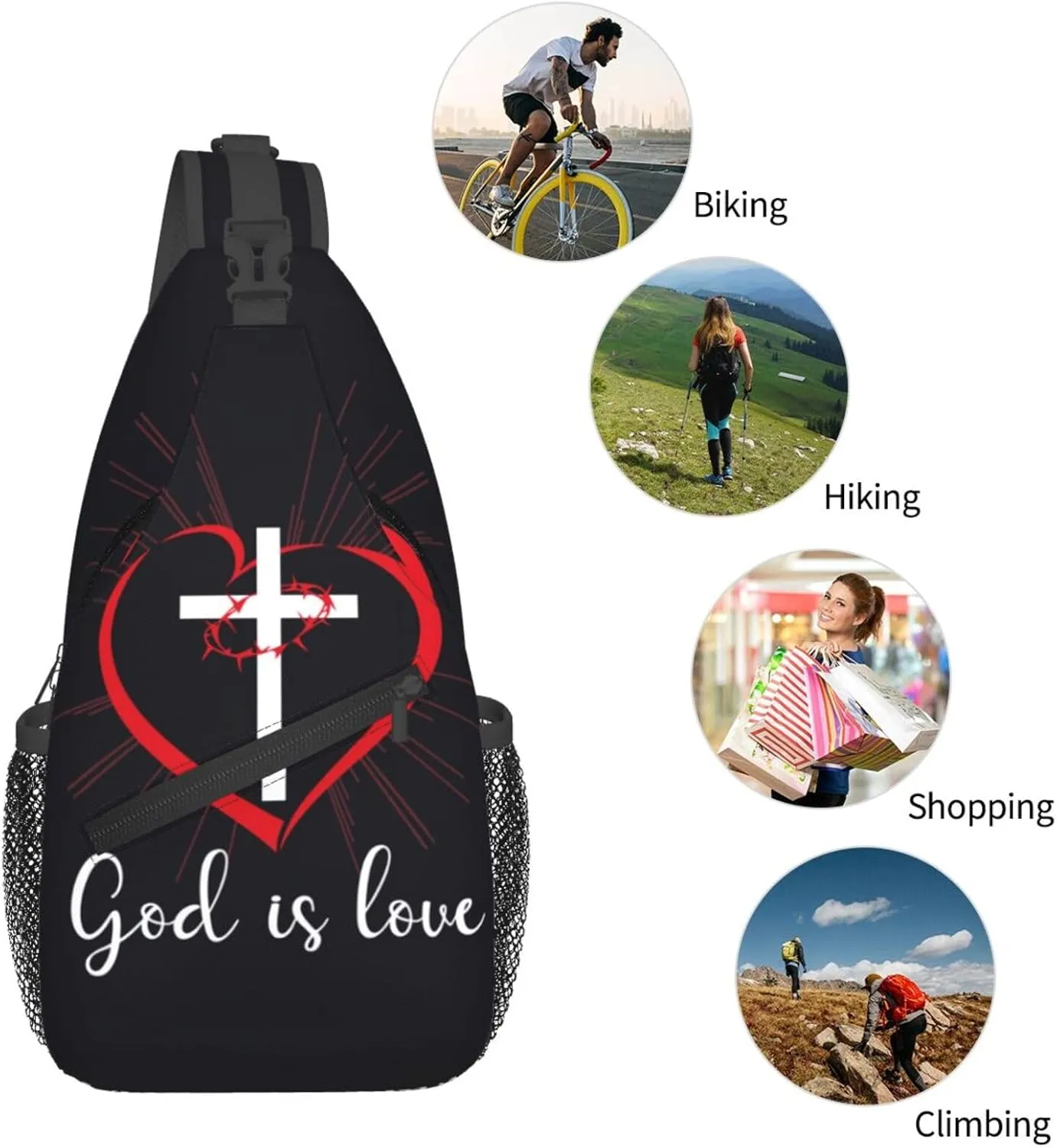 Jesus Cross Pattern Casual Backpack Bag Hiking Travel Shoulder Daypack Adjustable Sling Bags for Men Women