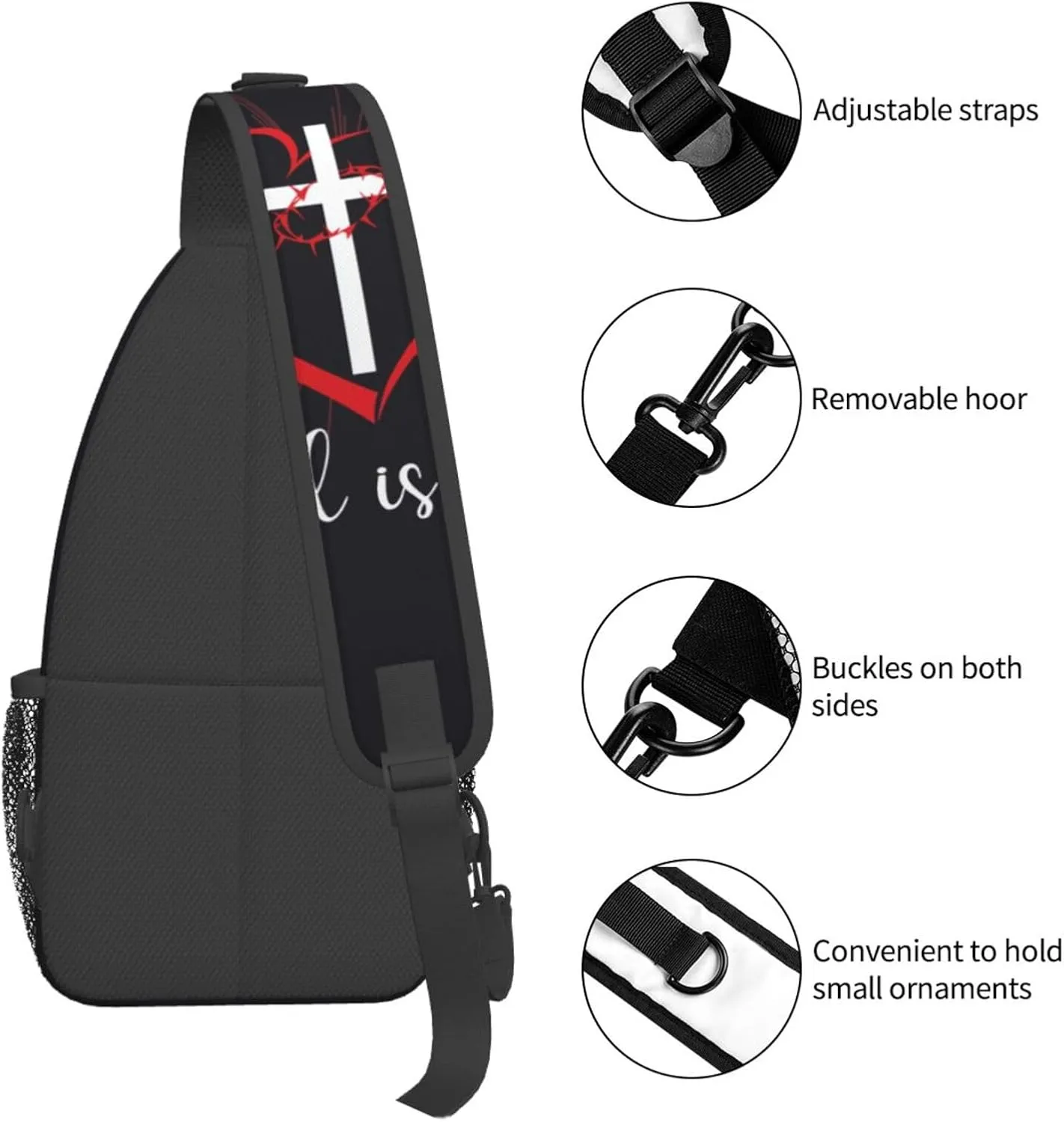 Jesus Cross Pattern Casual Backpack Bag Hiking Travel Shoulder Daypack Adjustable Sling Bags for Men Women