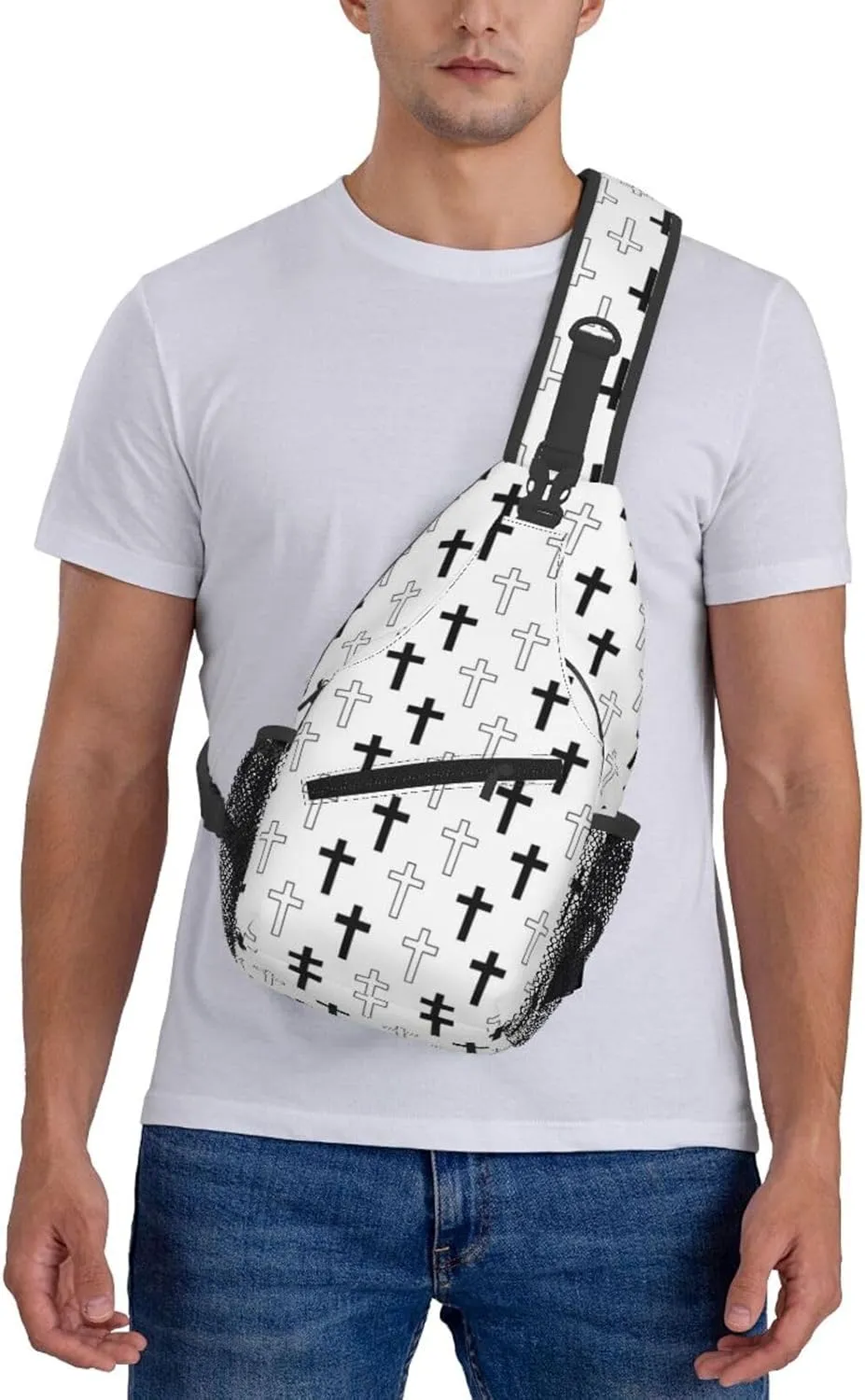 Jesus Cross Pattern Casual Backpack Bag Hiking Travel Shoulder Daypack Adjustable Sling Bags for Men Women