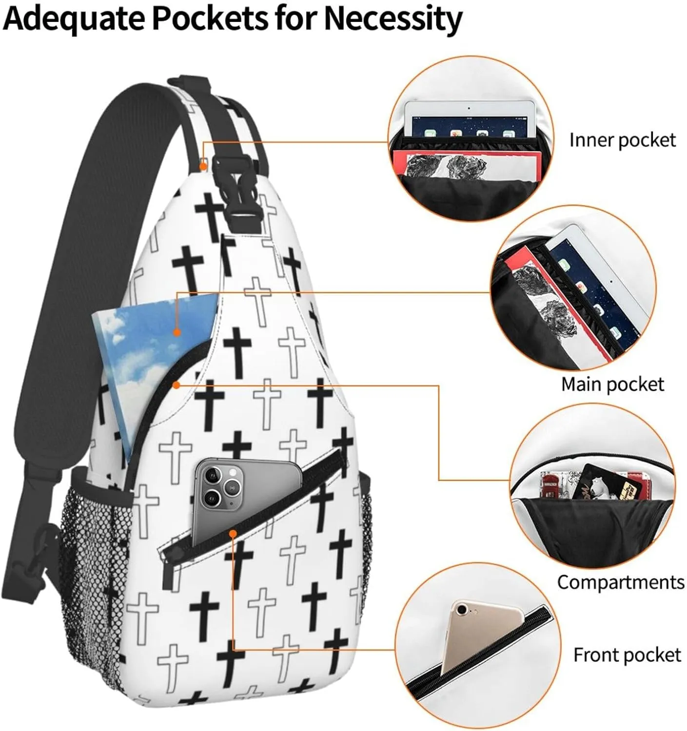Jesus Cross Pattern Casual Backpack Bag Hiking Travel Shoulder Daypack Adjustable Sling Bags for Men Women