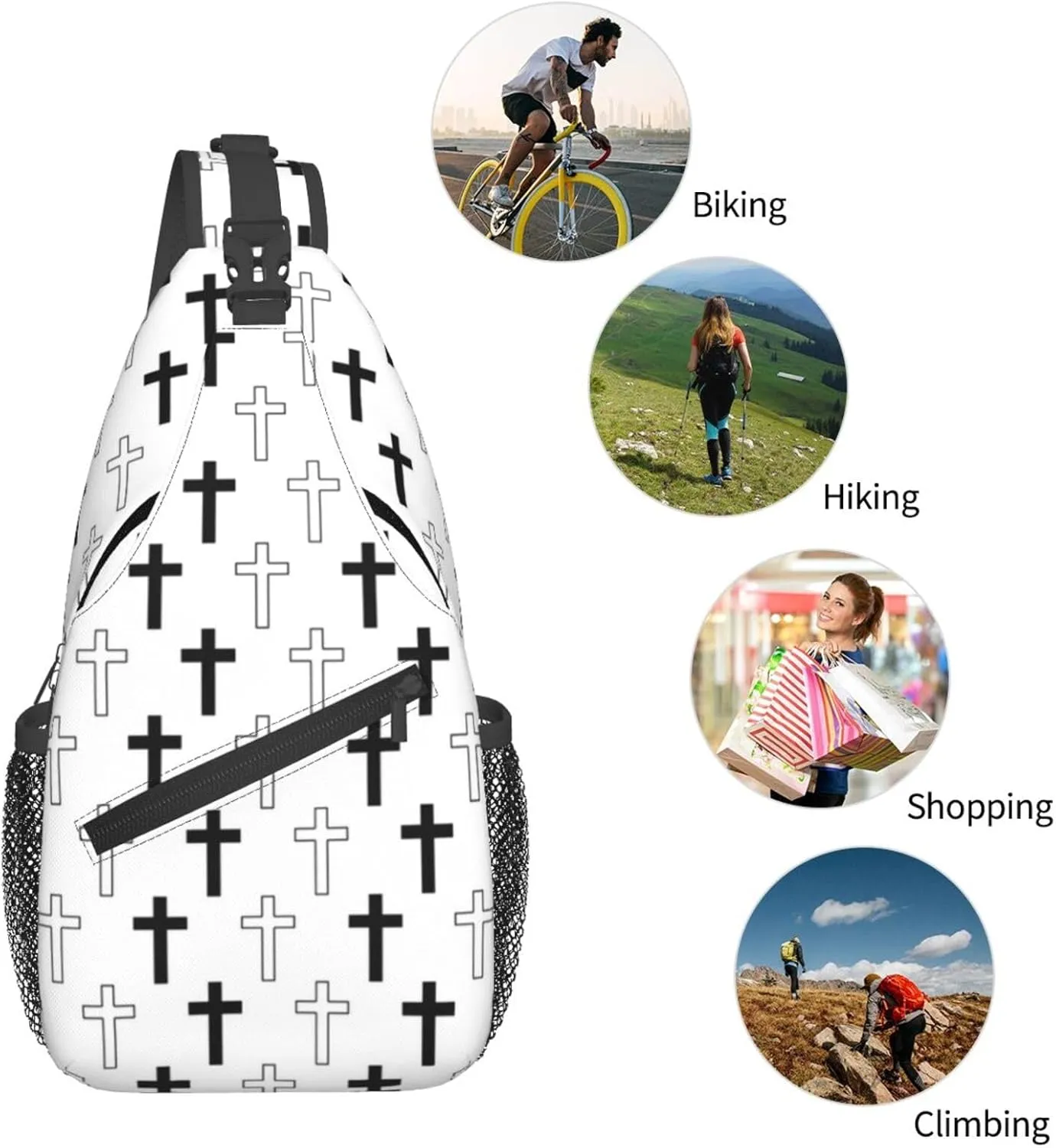 Jesus Cross Pattern Casual Backpack Bag Hiking Travel Shoulder Daypack Adjustable Sling Bags for Men Women
