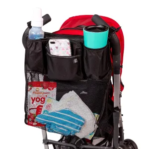 J.L. Childress Cups 'N Cargo Universal Stroller Organizer with Cup Holders and Mesh Storage Compartment - Deep Cup Holders - Multiple Zippered Pockets - Fits Uppababy, Stroller Wagons & more - Black