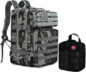 JMarks: 45L Military Tactical Backpack for Men and Women Army 3 Day Assault Pack Bag Large Rucksack with Molle System Features Full 25 Piece Emergency First Aid Kit(Navy Camo)