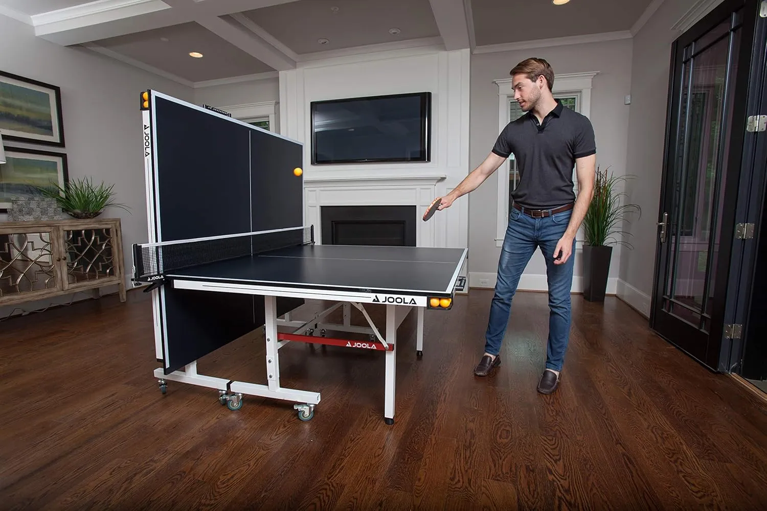 JOOLA Rally TL Professional MDF Indoor Ping Pong Table w/Quick Clamp Table Tennis Net & Post Set - 10 Minute Easy Assembly - Corner Ball Holders - Tournament Quality - Includes Playback Mode