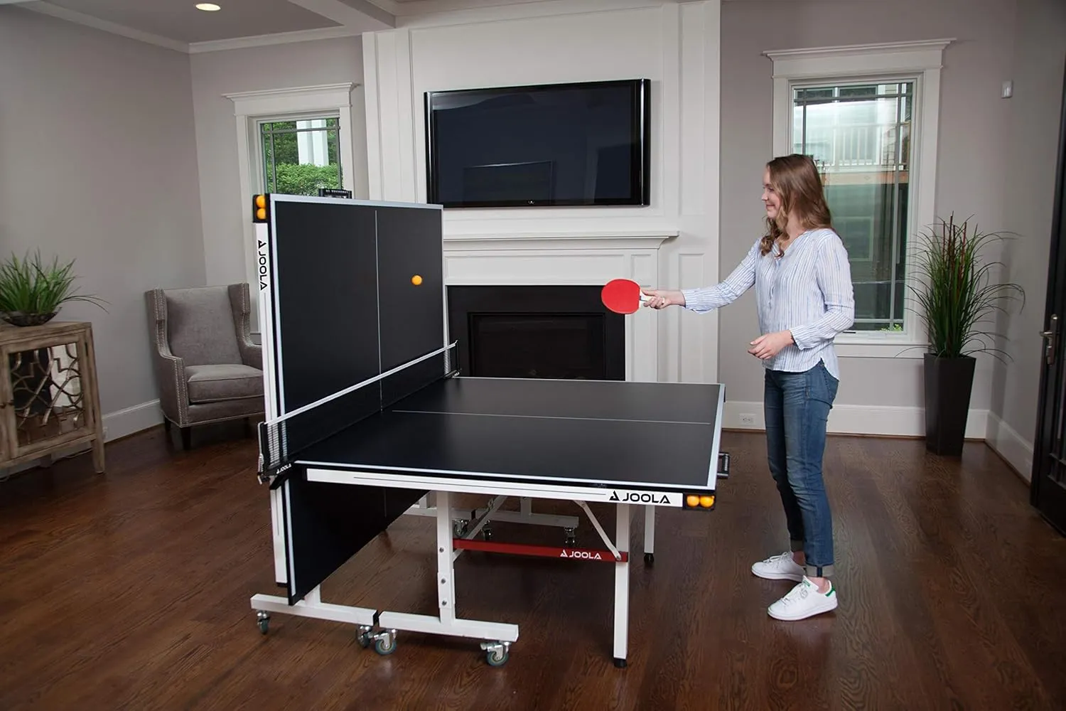 JOOLA Rally TL Professional MDF Indoor Ping Pong Table w/Quick Clamp Table Tennis Net & Post Set - 10 Minute Easy Assembly - Corner Ball Holders - Tournament Quality - Includes Playback Mode