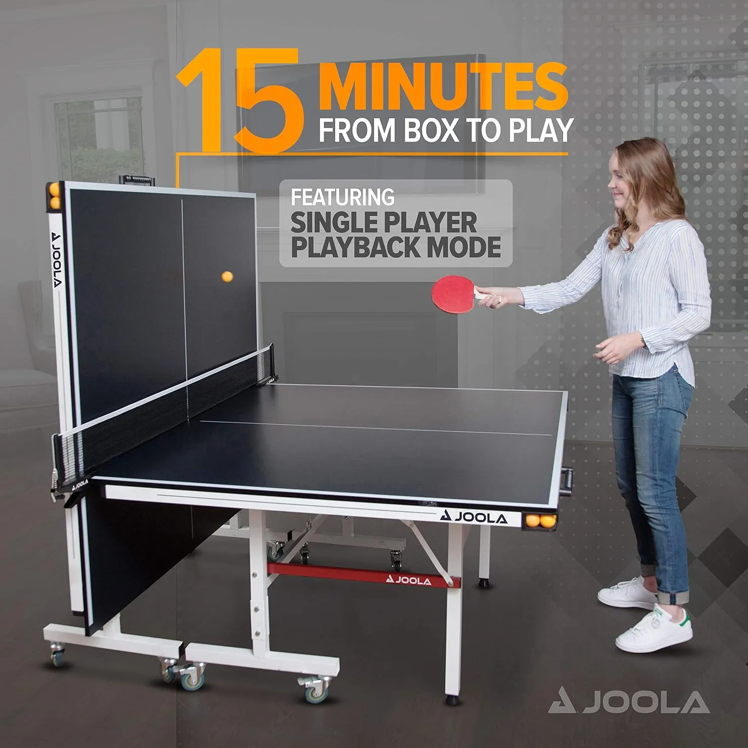 JOOLA Rally TL Professional MDF Indoor Ping Pong Table w/Quick Clamp Table Tennis Net & Post Set - 10 Minute Easy Assembly - Corner Ball Holders - Tournament Quality - Includes Playback Mode
