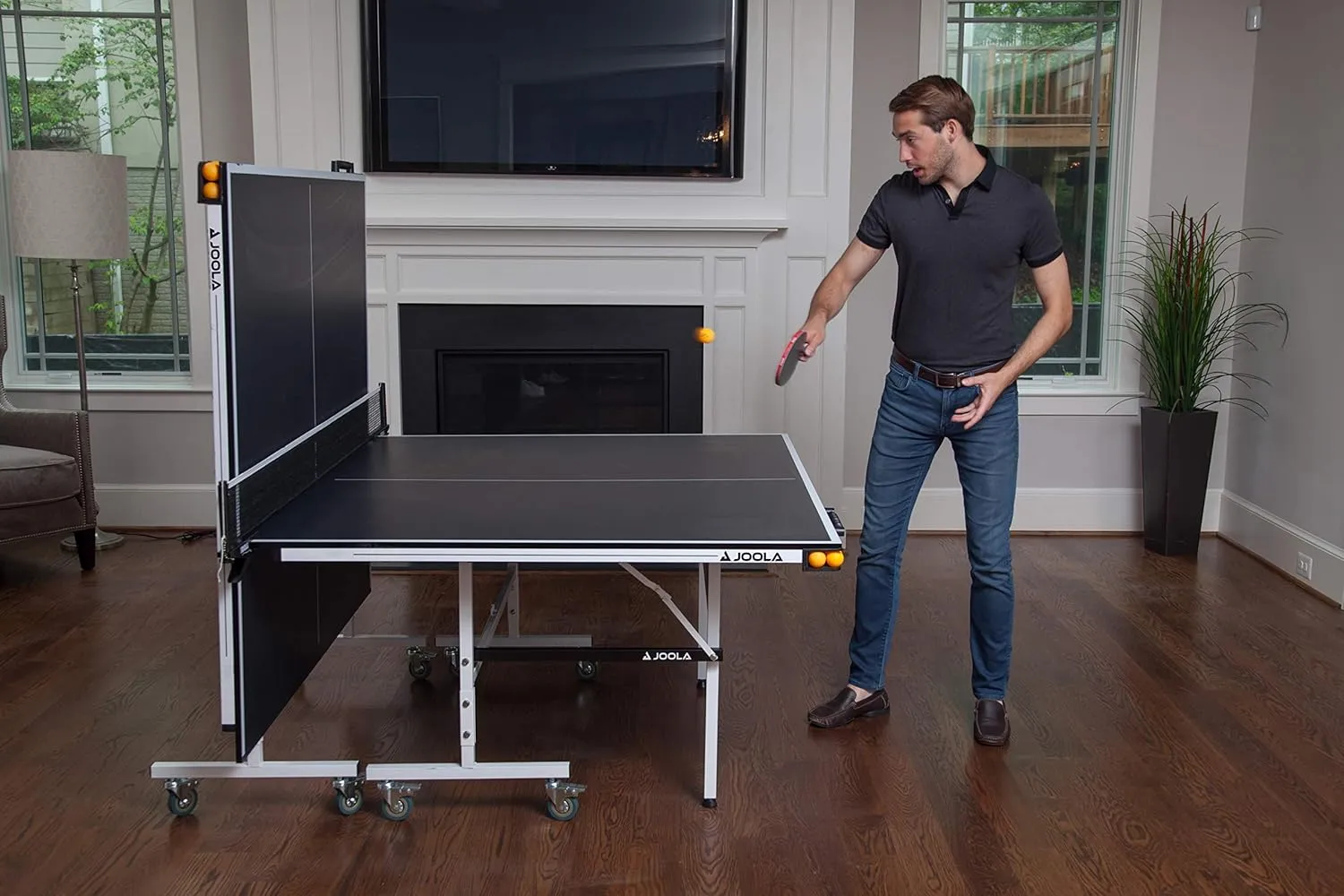 JOOLA Rally TL Professional MDF Indoor Ping Pong Table w/Quick Clamp Table Tennis Net & Post Set - 10 Minute Easy Assembly - Corner Ball Holders - Tournament Quality - Includes Playback Mode