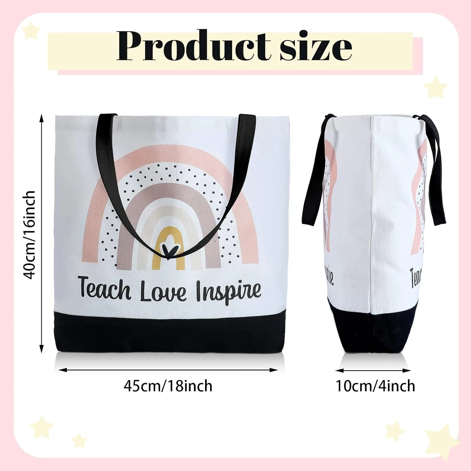 Jutom 2 Pack Teacher Canvas Totes Bag Teacher Appreciation Gifts Love Inspire Teach Rainbow Gift Bag Tote Handbags Reusable