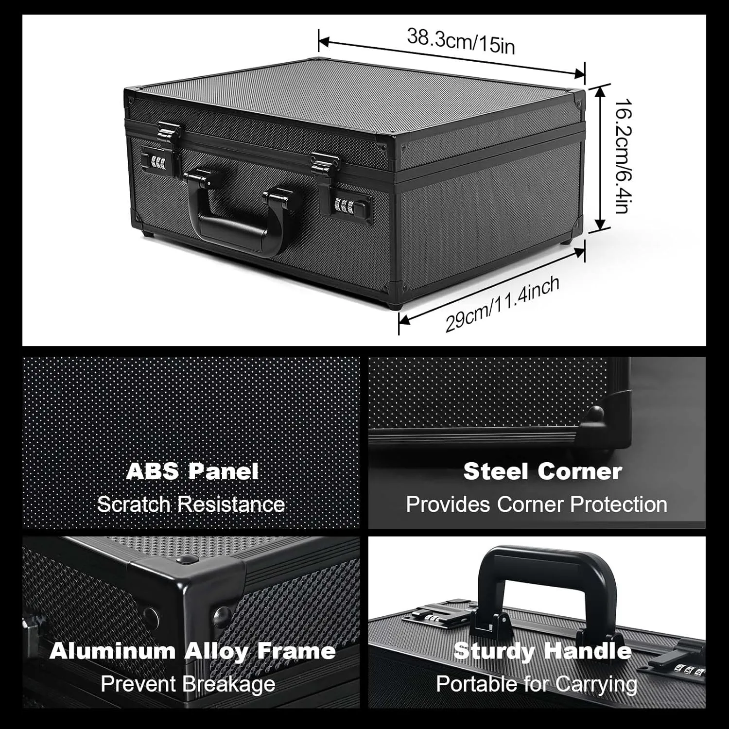 Kabinka Toploader Storage Box for 3" X 4" 35pt Rigid Cards, Trading Card Storage Box with Combination Lock, Top Loader Storage Hard Case, Sports Card Case (Holds 600  Toploaders, Black)