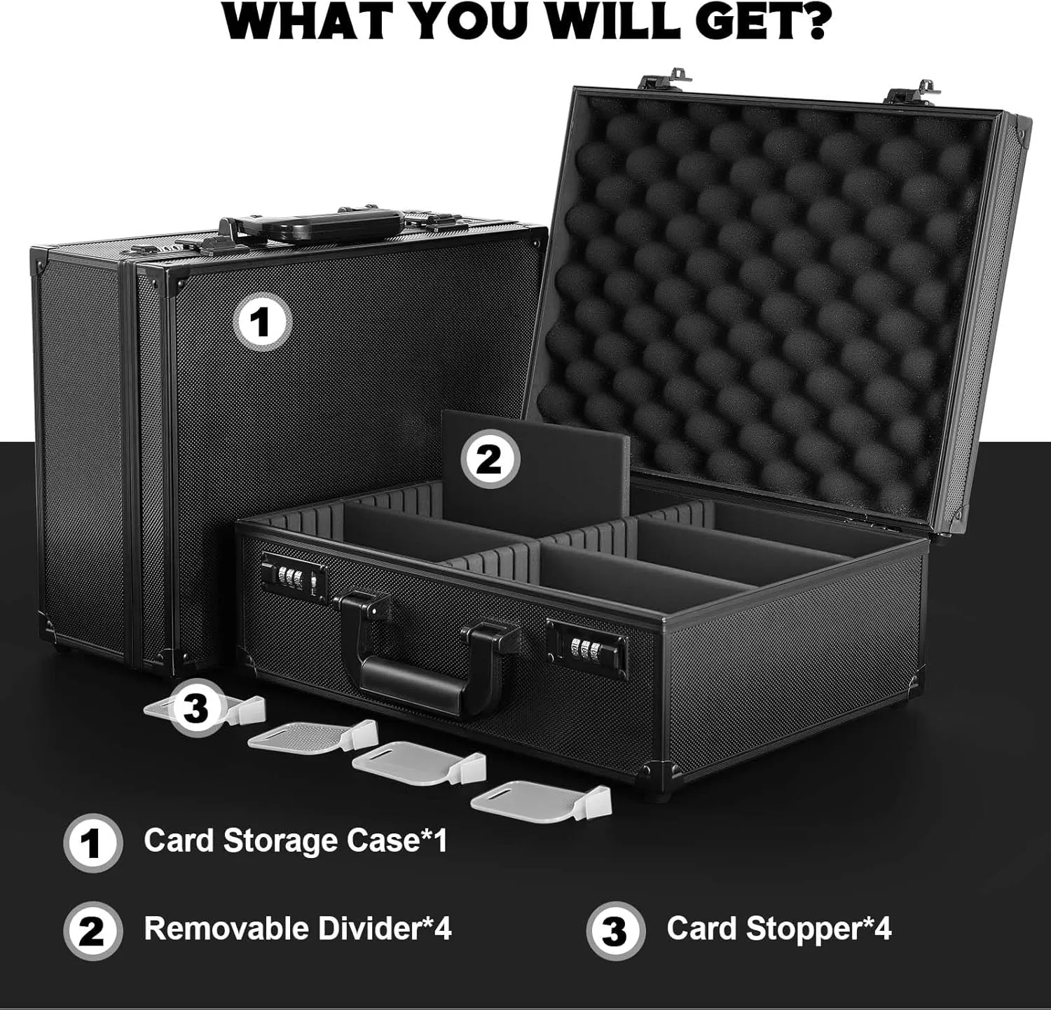 Kabinka Toploader Storage Box for 3" X 4" 35pt Rigid Cards, Trading Card Storage Box with Combination Lock, Top Loader Storage Hard Case, Sports Card Case (Holds 600  Toploaders, Black)