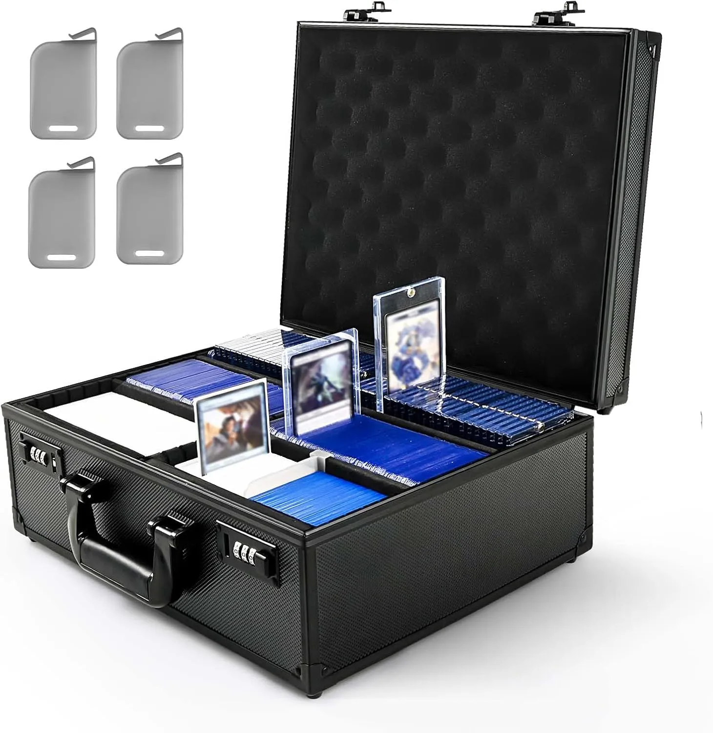 Kabinka Toploader Storage Box for 3" X 4" 35pt Rigid Cards, Trading Card Storage Box with Combination Lock, Top Loader Storage Hard Case, Sports Card Case (Holds 600  Toploaders, Black)