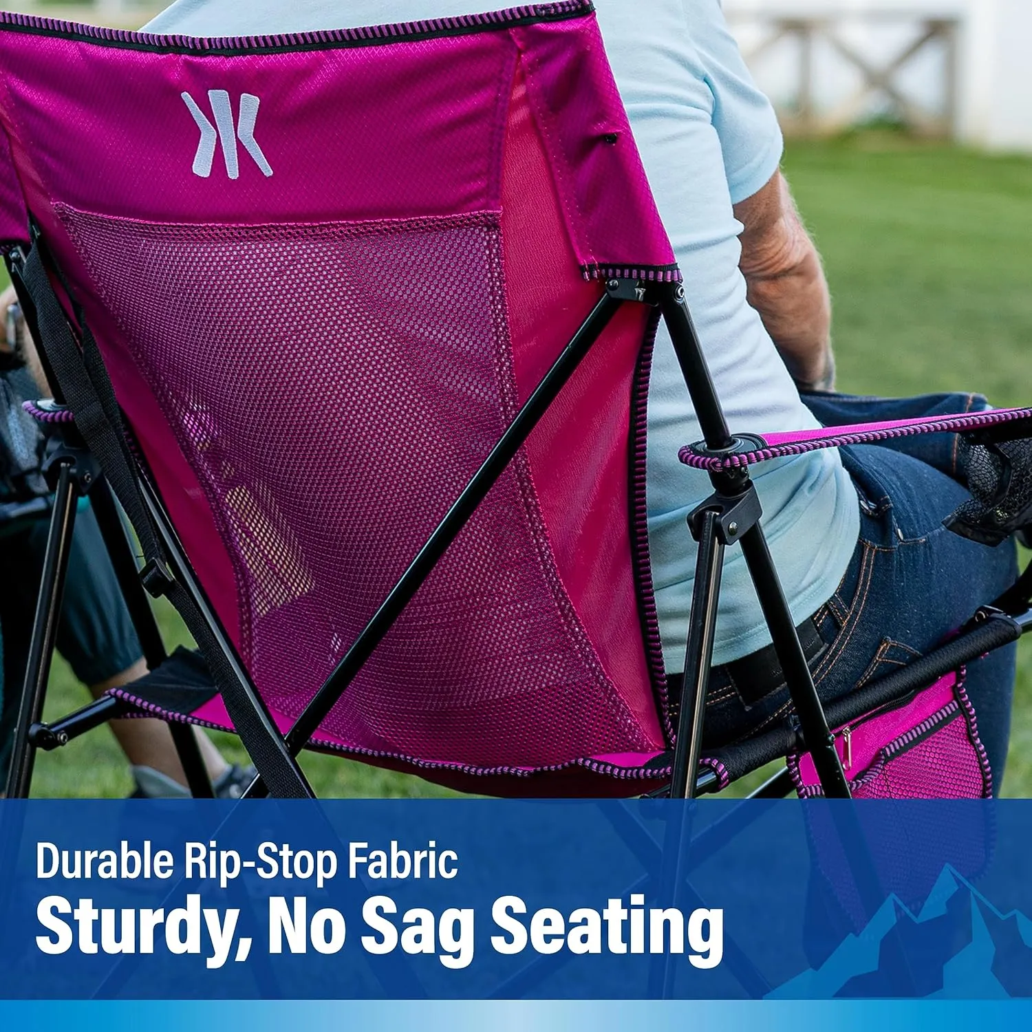 Kijaro Dual Lock Folding Camp Chair - Versatile Sports Chair With Locks Position for Outdoors - Cayman Blue Iguana