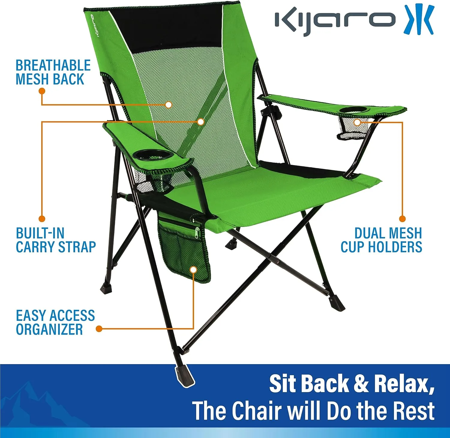 Kijaro Dual Lock Portable Camping Chairs - Enjoy the Outdoors with a Versatile Folding Chair, Sports Chair, Outdoor Chair & Lawn Chair - Dual Lock Feature Locks Position – Ireland Green