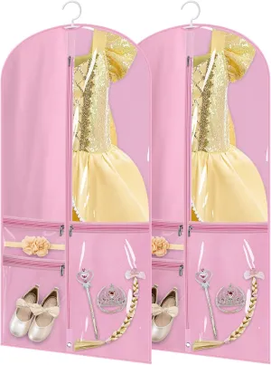 KIMBORA Costume Dance Garment Bag with 3 Clear Zipper Pockets for Suits Dress Cover, Travel Storage & Competitions, Set of 2 (Pink)