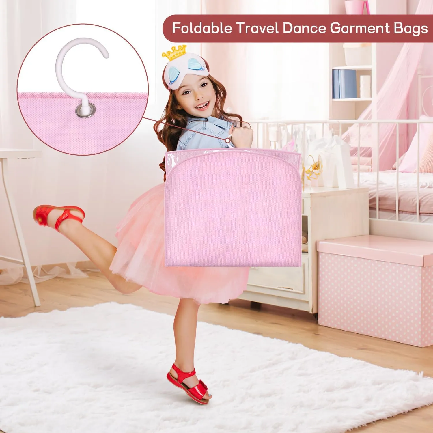 KIMBORA Costume Dance Garment Bag with 3 Clear Zipper Pockets for Suits Dress Cover, Travel Storage & Competitions, Set of 2 (Pink)
