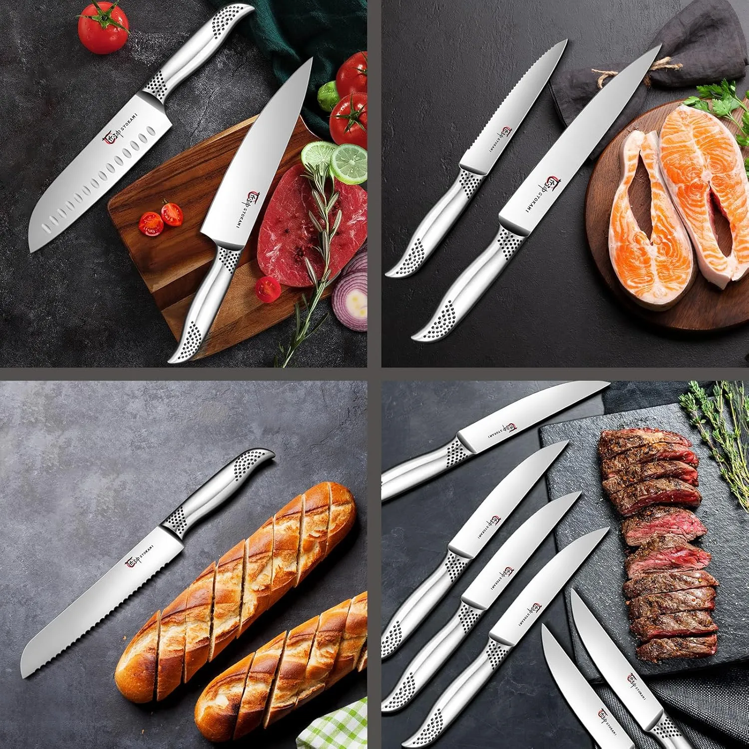 Kitchen Knife Set, Japanese Style Knife Set with Magnetic Block Holder, High Carbon Stainless Steel Sharp Knives Set for kitchen, Ergonomic Handle and Sharpener, 14 PCS Black Dot