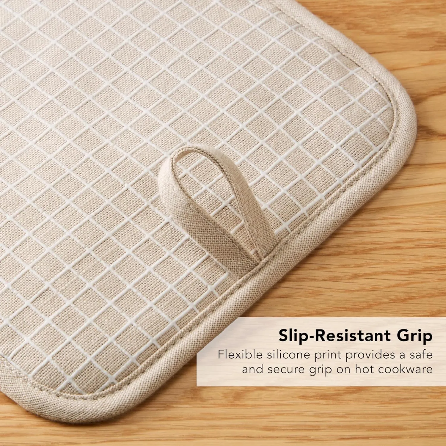 KITCHENAID Gourmet Series Gridlines Pot Holders 2-Pack Set, Heat Resistant up to 600°F, Soft Silicone Grip, Magnetic Cuff, Milkshake Tan, 8"x8"