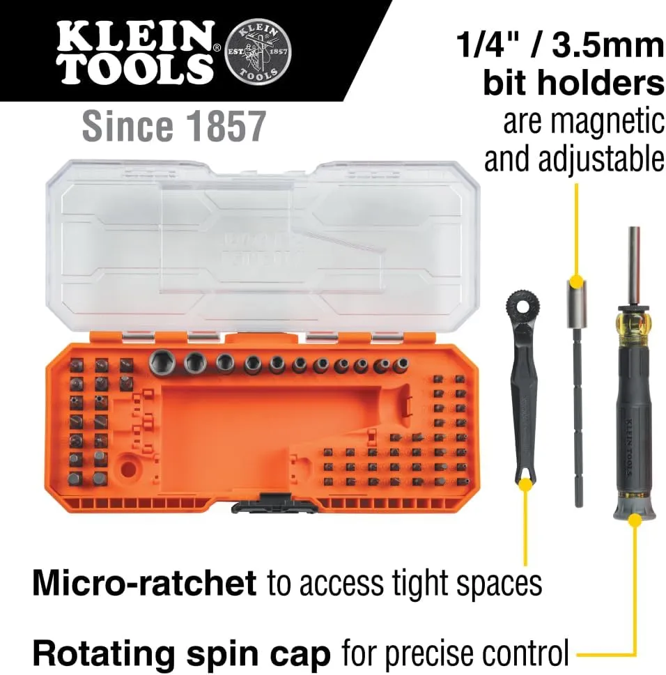 Klein Tools 32787 64-Piece Micro-Ratchet Bit Precision Driver Set with Modular Case, Magnetic, Precision, Standard Bits and Nut Drivers