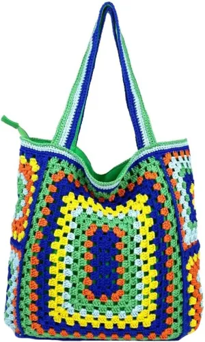Knitted Shouder Bags for Women Crochet Handbag Colorful Summer Totes Oversized Woven Top Handle Purse