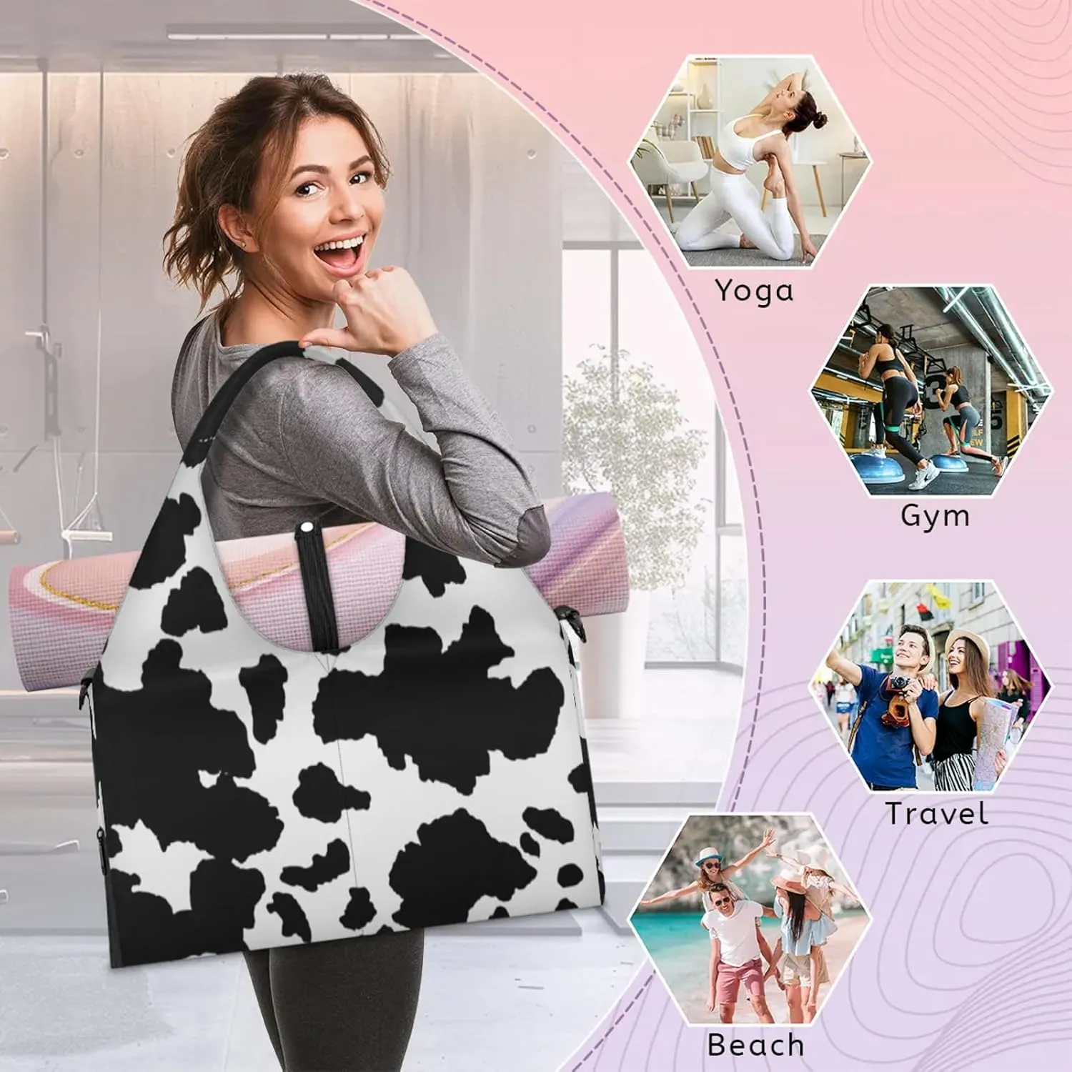 KOBLEN Yoga Gym Bags for Women Duffel Bag with Shoe Compartment and Yoga Mat Portable Weekender Bags for Pilates Travel Offices Workout Beach